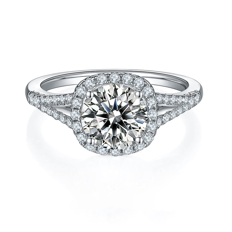 Square Halo 1.5Carat Round Moissanite Ring