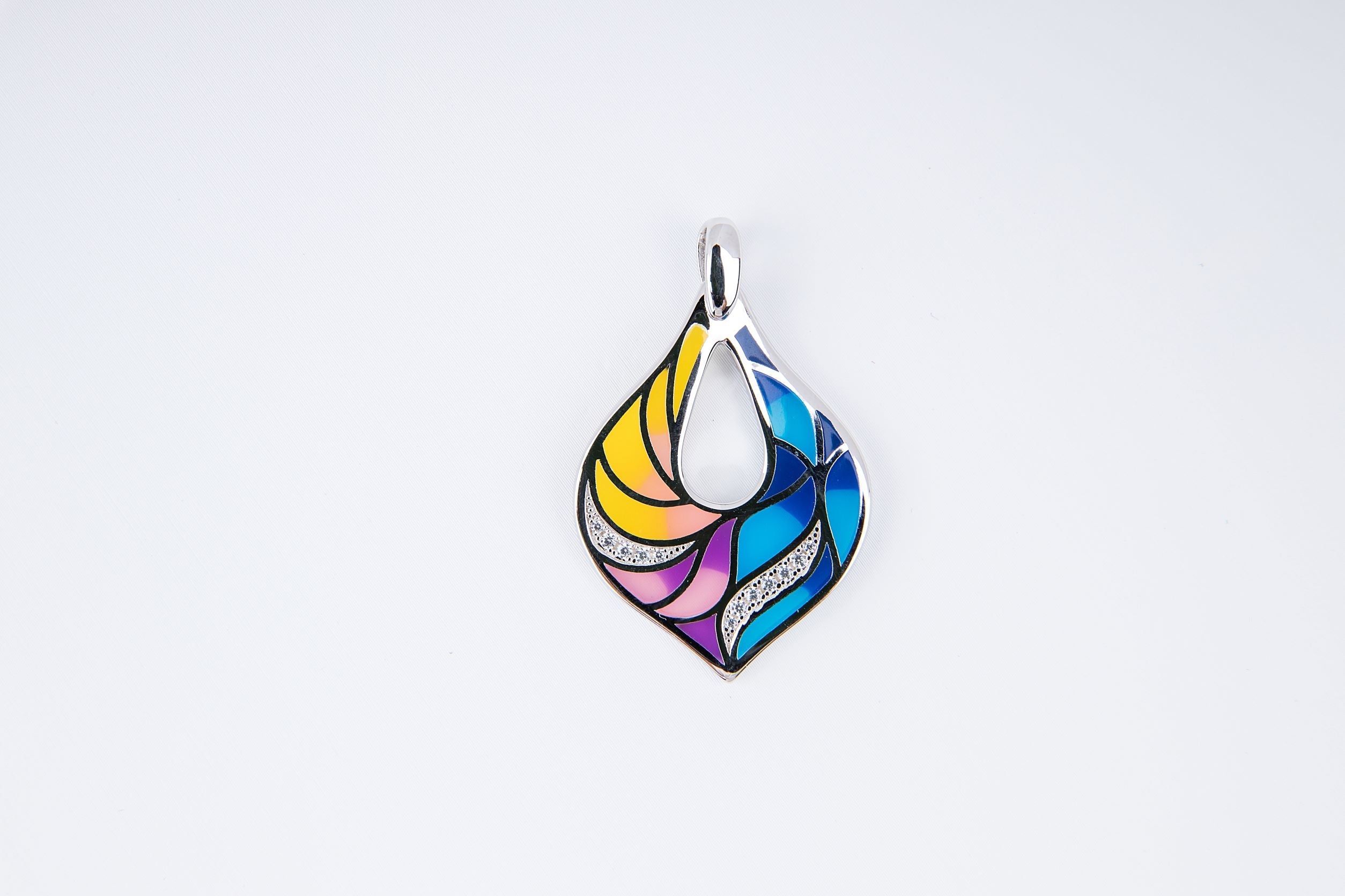 Veins of Leaf Colourful Enamel Silver Pendant