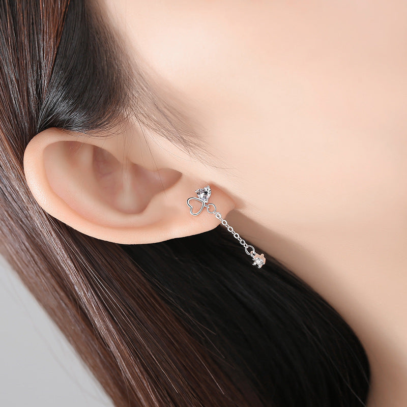 Hollow Heart with Zircon Asymmetric Silver Drop Earrings for Women