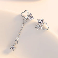 Hollow Heart with Zircon Asymmetric Silver Drop Earrings for Women