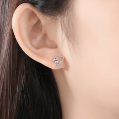 Hollow Heart with Zircon Asymmetric Silver Drop Earrings for Women