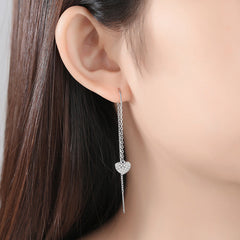 Zircon Heart Ear Line Silver Drop Earrings for Women