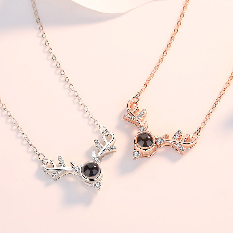 Zircon Elk Pendant Silver Necklace for Women