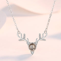 Zircon Elk Pendant Silver Necklace for Women