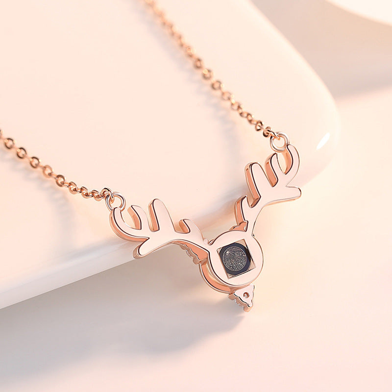 Zircon Elk Pendant Silver Necklace for Women