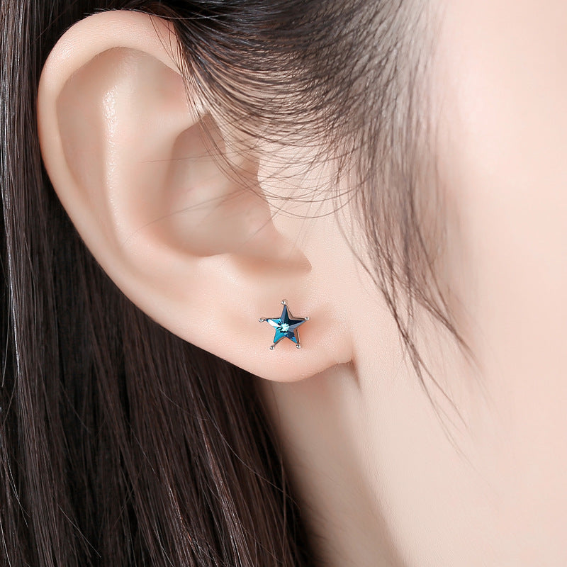 Blue Zircon Star Silver Studs Earrings for Women