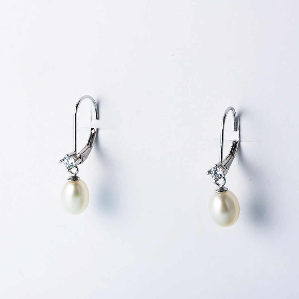 Single Pearl Pendant Silver Drop Earrings for Women