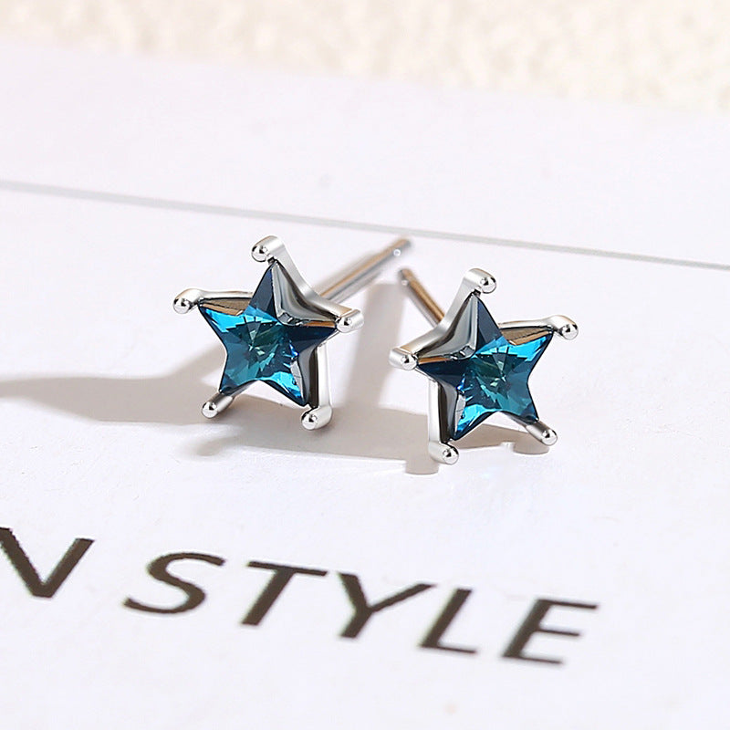 Blue Zircon Star Silver Studs Earrings for Women