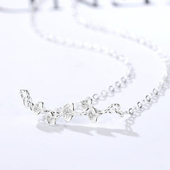 Gingko Leaf Branch Pendant Silver Necklace for Women