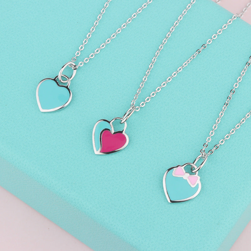 Colourful Heart-shaped Pendant Silver Necklace for Women