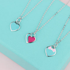 Colourful Heart-shaped Pendant Silver Necklace for Women