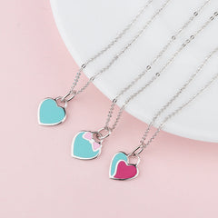 Colourful Heart-shaped Pendant Silver Necklace for Women