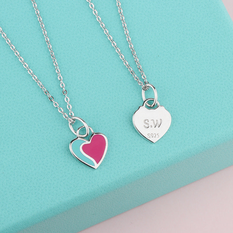 Colourful Heart-shaped Pendant Silver Necklace for Women