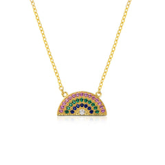 Semicircle Rainbow Zircon Pendant Sterling Silver Necklace for Women