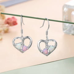 Zircon Heart Pendant Pink and White Heart Shape Opal Sterling Silver Hook Earrings