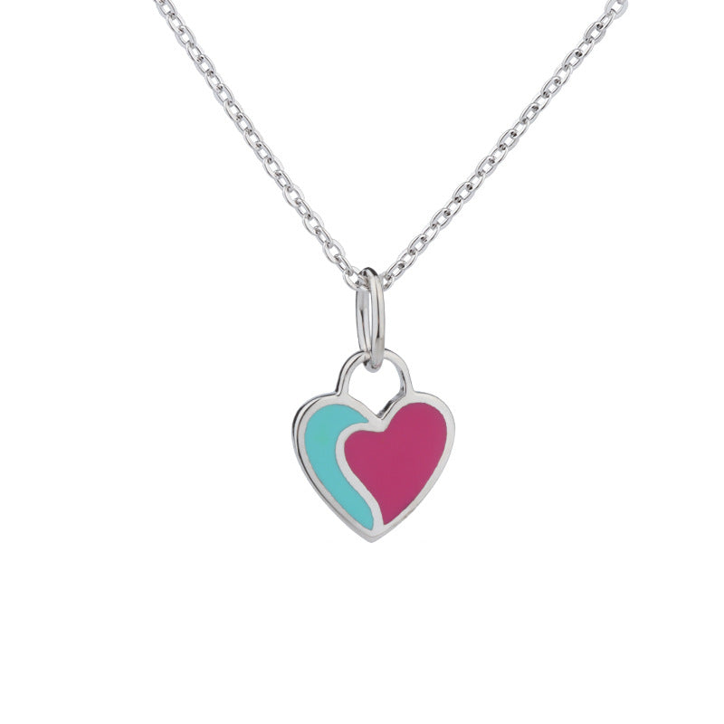 Colourful Heart-shaped Pendant Silver Necklace for Women