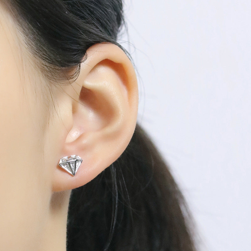 Zircon Diamond Shape Silver Studs Earrings for Women