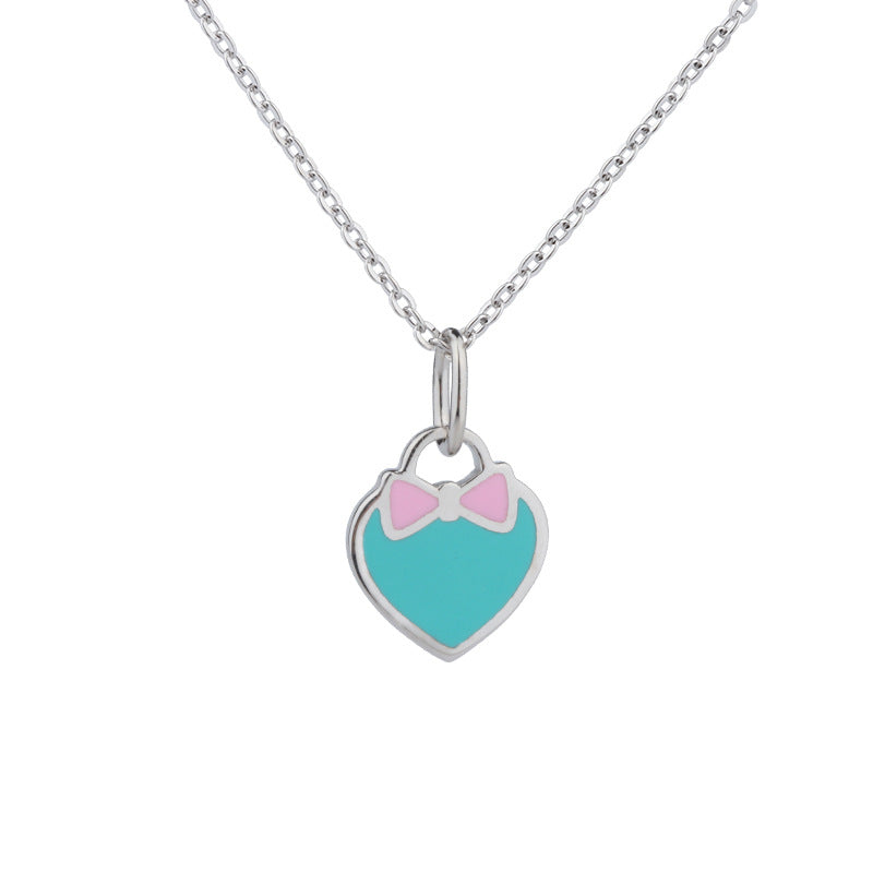 Colourful Heart-shaped Pendant Silver Necklace for Women