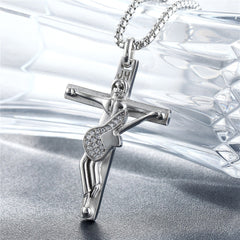 Rock Guitarist Crucifix Zircon Titanium Steel Necklace for Men