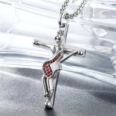 Rock Guitarist Crucifix Zircon Titanium Steel Necklace for Men