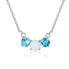 Round Opal Two Blue Zircon Sterling Silver Necklace