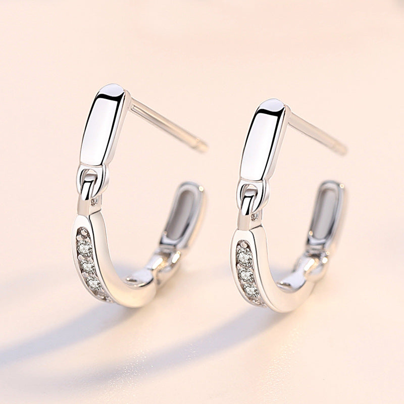 U-shaped with Zircon Silver Studs Earrings for Women