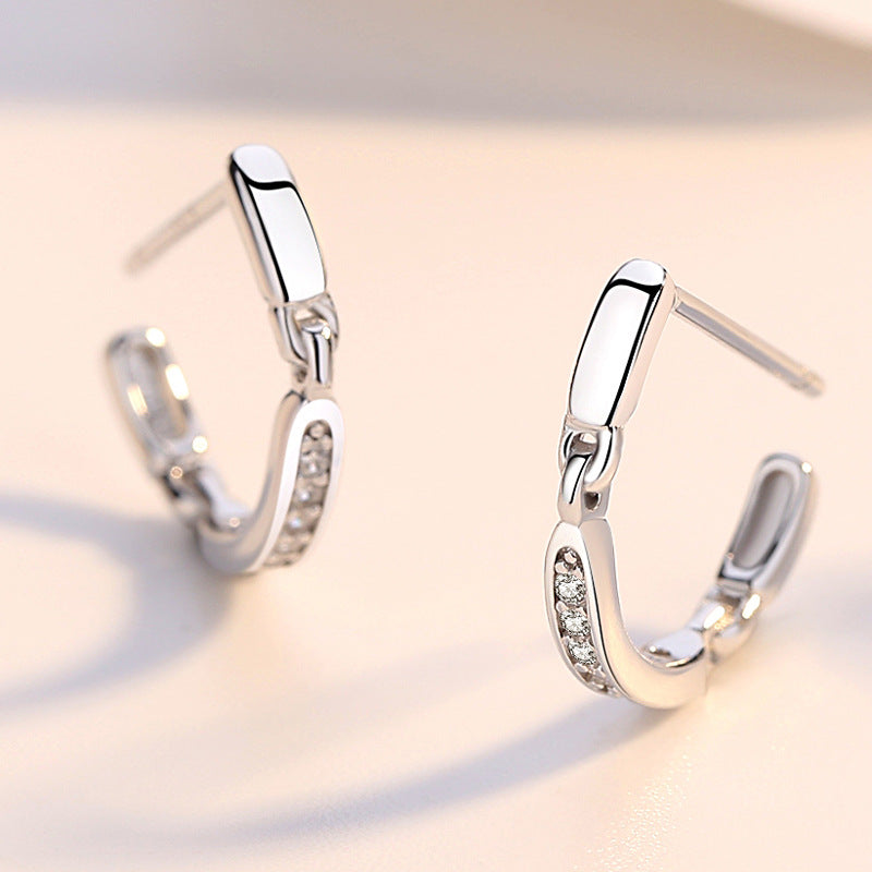 U-shaped with Zircon Silver Studs Earrings for Women