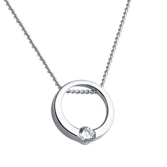 Round Zircon Hollow Circle Pendant Silver Necklace for Women