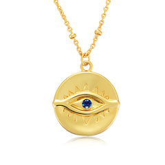 Retro Devil's Eye Round Coin Pendant Silver Necklace for Women