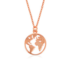 World Map Pendant Sterling Silver Necklace for Women