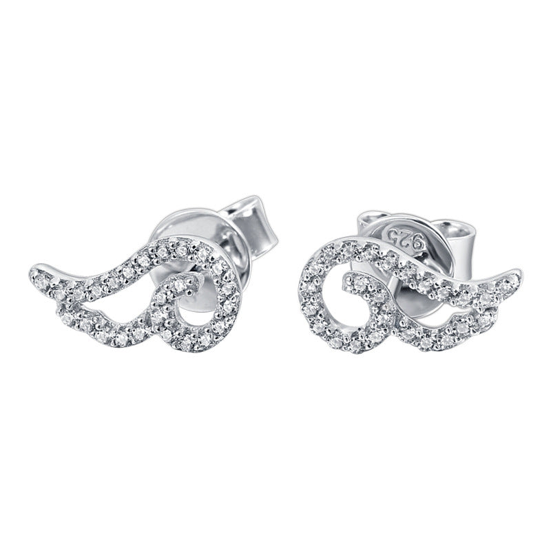 Zircon Angel Wing Silver Studs Earrings for Women