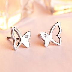 Half Hollow Butterfly Silver Studs Earrings for Women