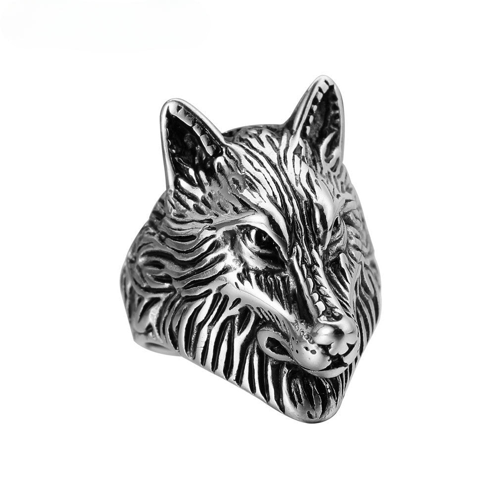 Domineering Wolf Head Titanium Steel Ring for Men