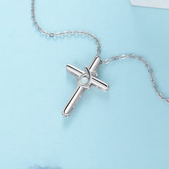 Round Opal Polished Latin Cross Sterling Silver Necklace