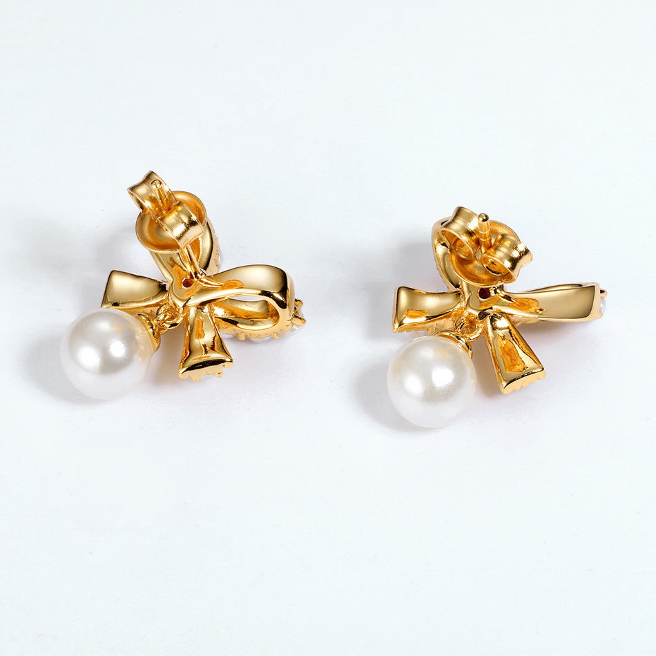 Pearl Bowknot Sterling Silver Drop Earrings