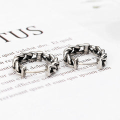 Vintage Twist Chain Design Silver Hoop Earrings for Women