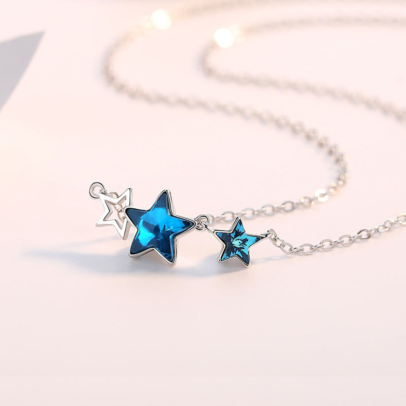 Blue Zircon Little Star Silver Necklace for Women