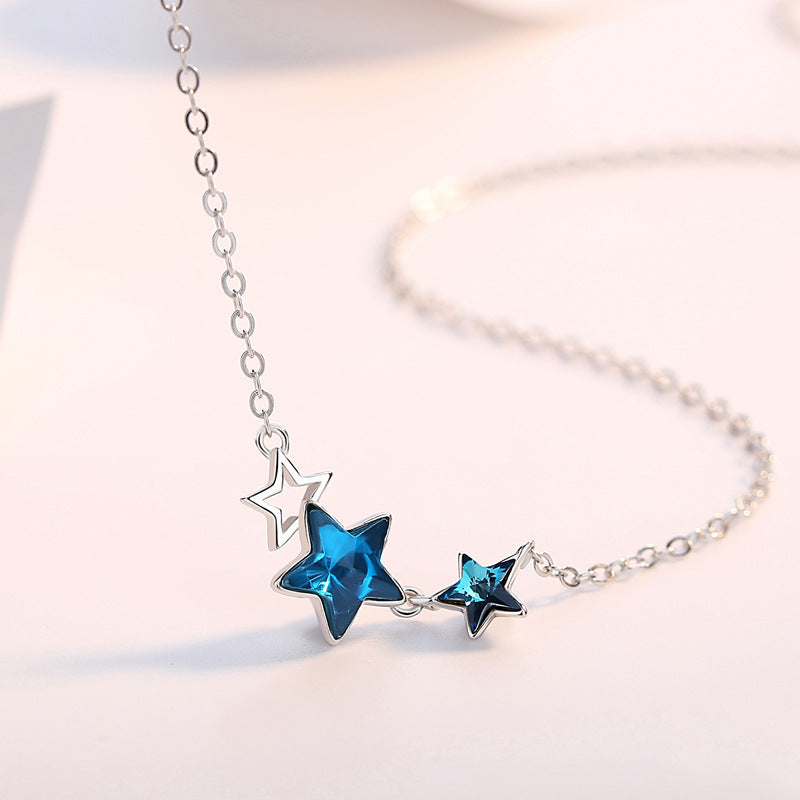 Blue Zircon Little Star Silver Necklace for Women