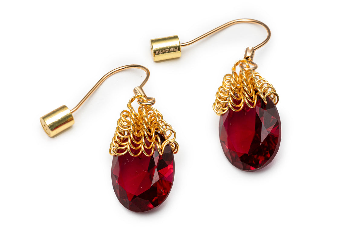 Golden Red Stone Drop Earrings