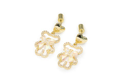 Golden Bear with Bows Drop Earrings