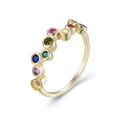 Rainbow Zircon Beading Design Sterling Silver Ring