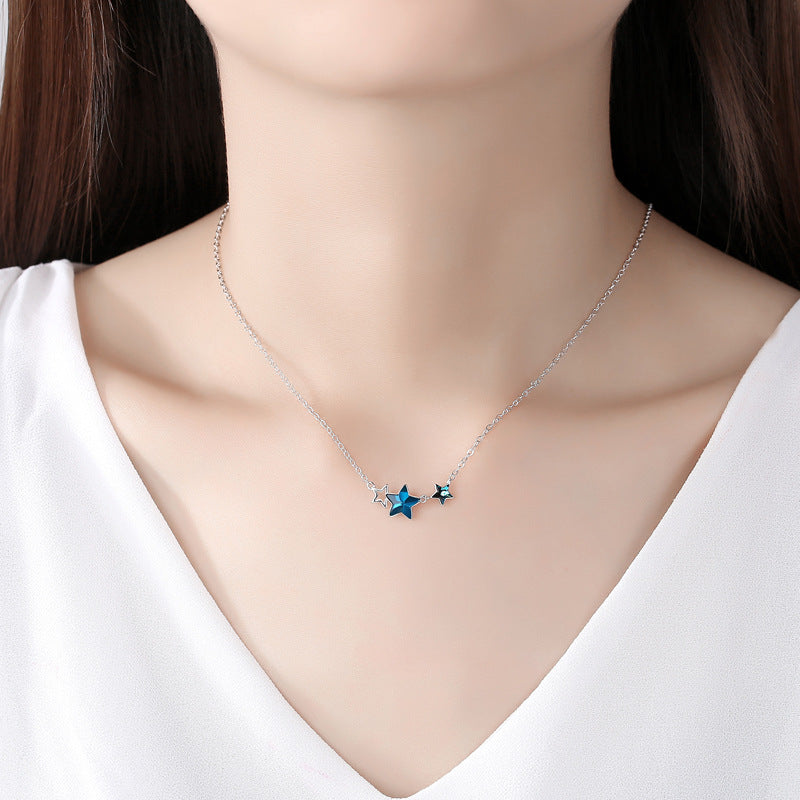 Blue Zircon Little Star Silver Necklace for Women