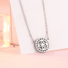 Black Zircon Four-leaf Clover Circle Pendant Silver Necklace for Women