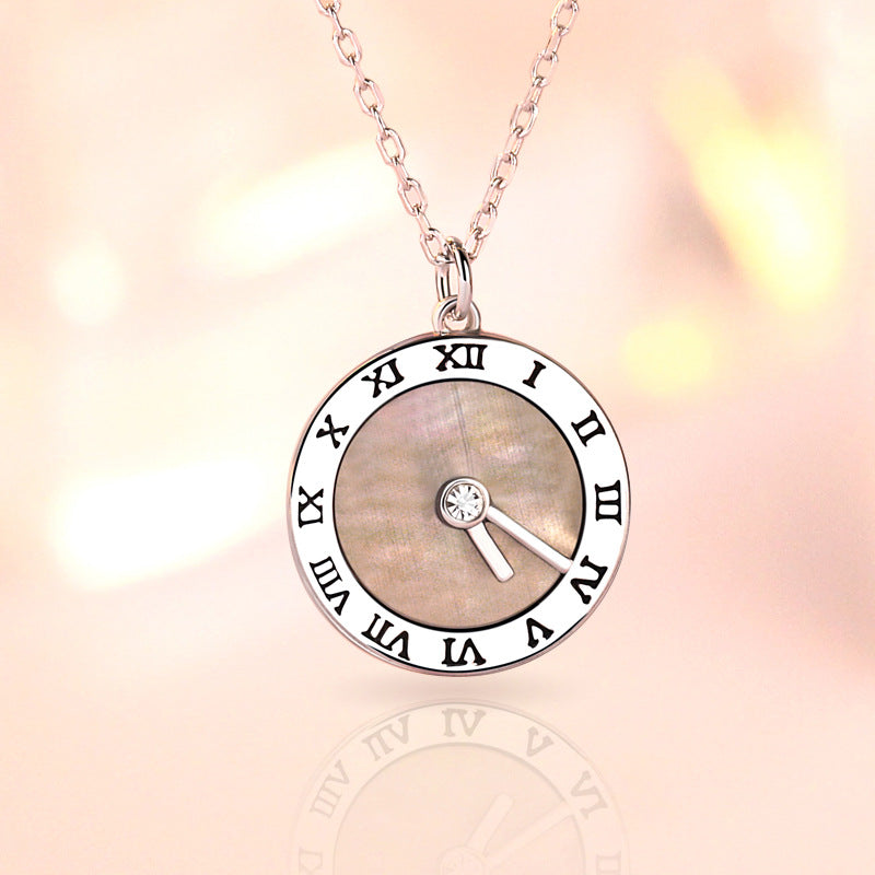 Roman Digital Clock Pendant Silver Necklace for Women