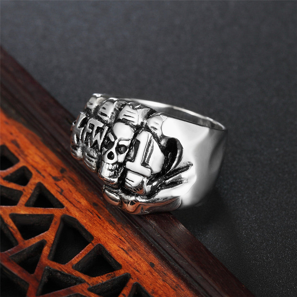 Halloween Skull Fist Titanium Steel Ring for Men