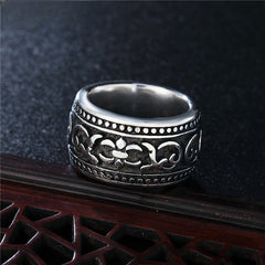 Children Flower Gothic Text Wide Titanium Steel Ring for Men