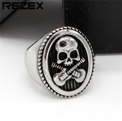 Halloween Skeleton Head Guitar Titanium Steel Ring for Men