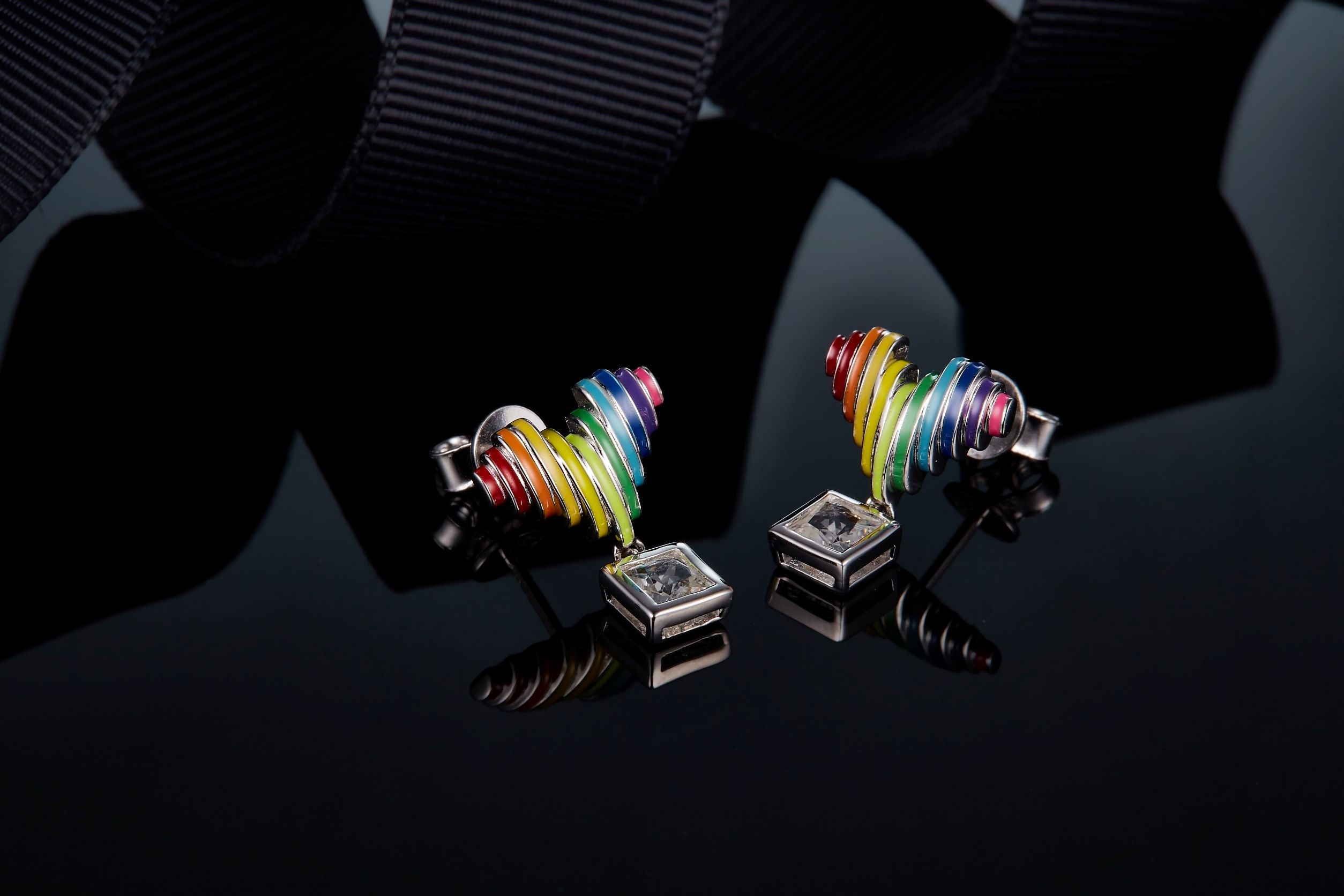 Rainbow Heart Enamel Stud Earrings