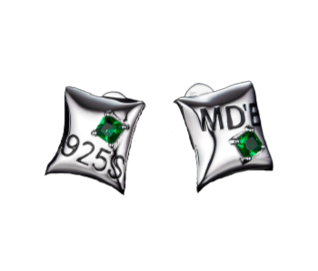 Pillow Shape Enamel Silver Stud Earrings