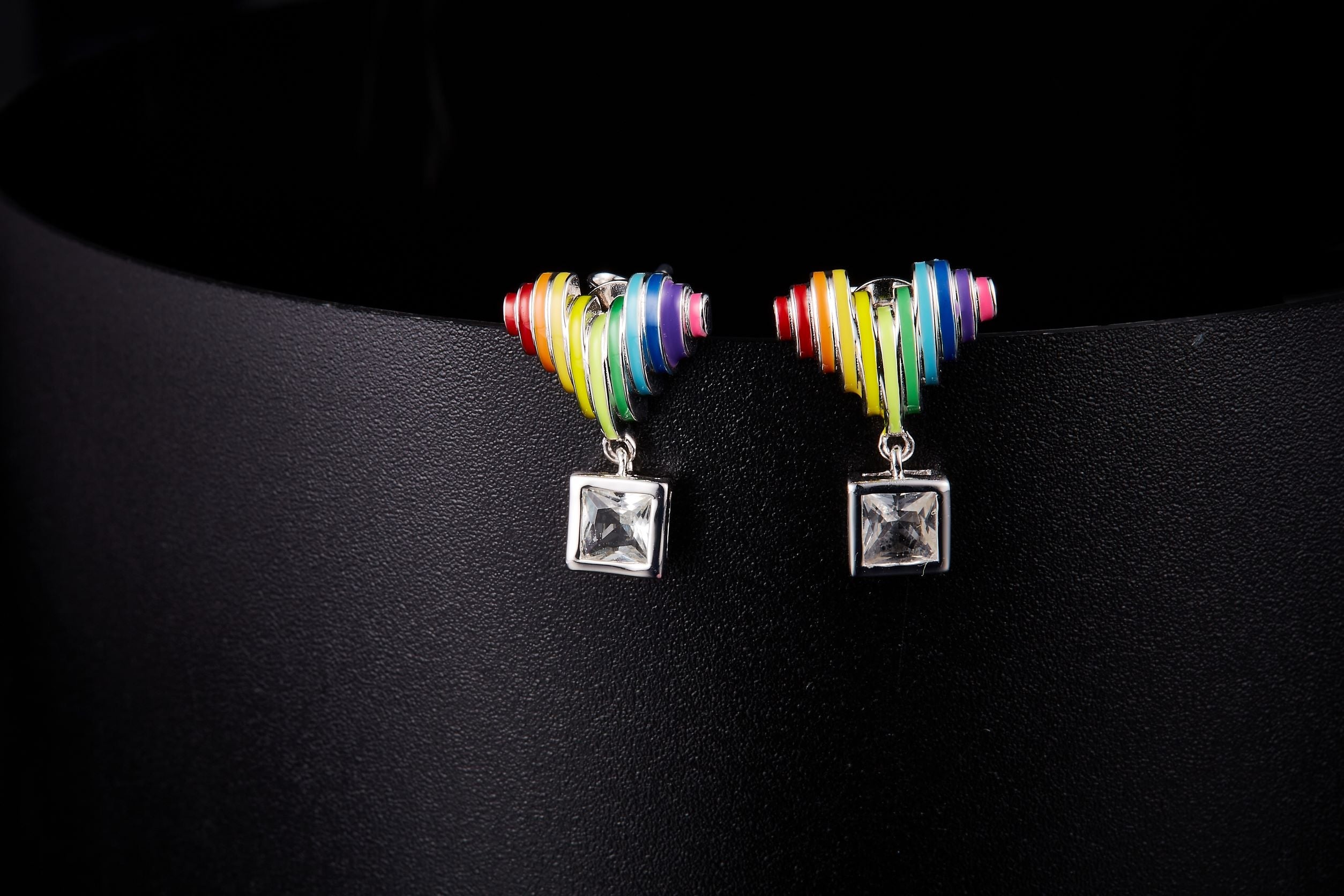 Rainbow Heart Enamel Stud Earrings